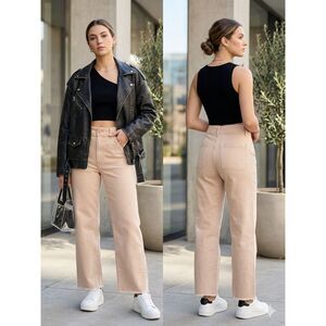 Lucky Brand Barrel Leg High Rise Jeans Women's Size 26 Sand/Dusty Rose Raw Hem